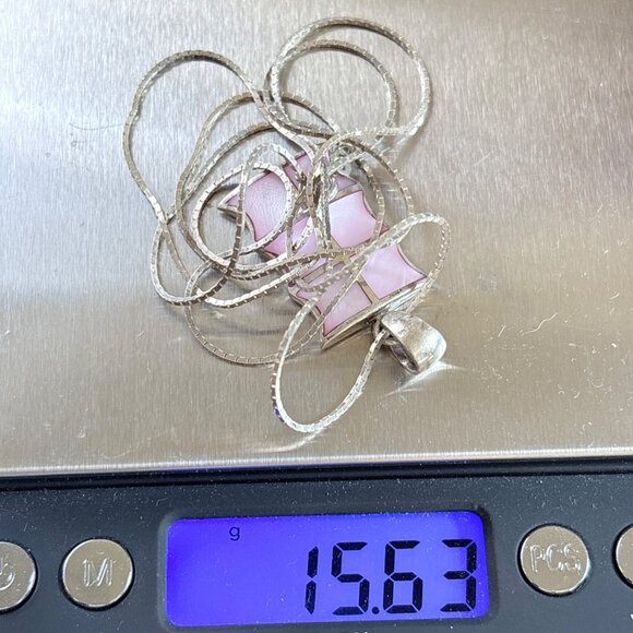 VTG Sterling Silver 925 Pink Mother of Pearl Pendant Necklace Size 29" Length - Picture 14 of 14